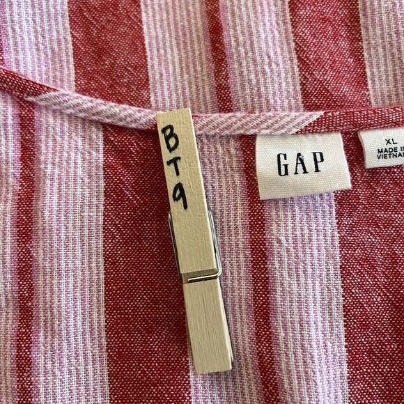 Gap Women's Sleeveless Button Up Linen Blend Striped Red Shift SZ XL - Picture 4 of 8